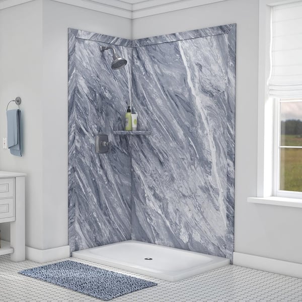 FlexStone Elegance 36 in. x 48 in. x 80 in. 7-Piece Easy Up Adhesive Corner Shower Wall Surround in Beaumont