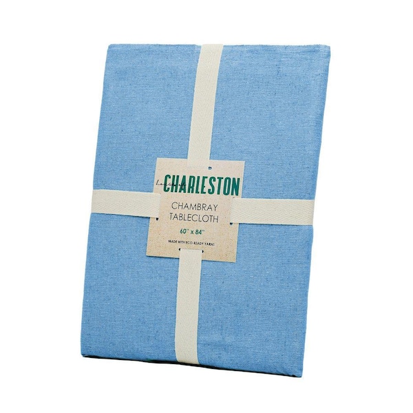 Charleston 52 in. W x 70 in. L Water Blue Solid Cotton Rich Tablecloth
