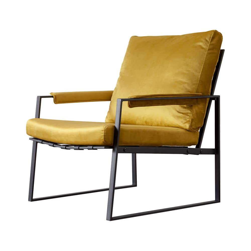 Yellow Metal Framed Modern Lounge Armchair With Velvet Cushion