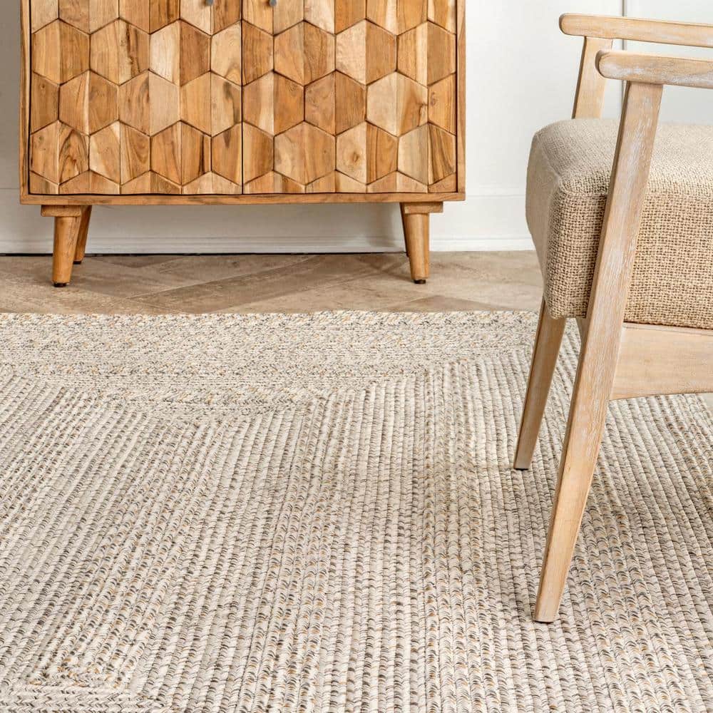 Ivory Braided Synthetic Oval Rug, Easy Care 52" x 24"
