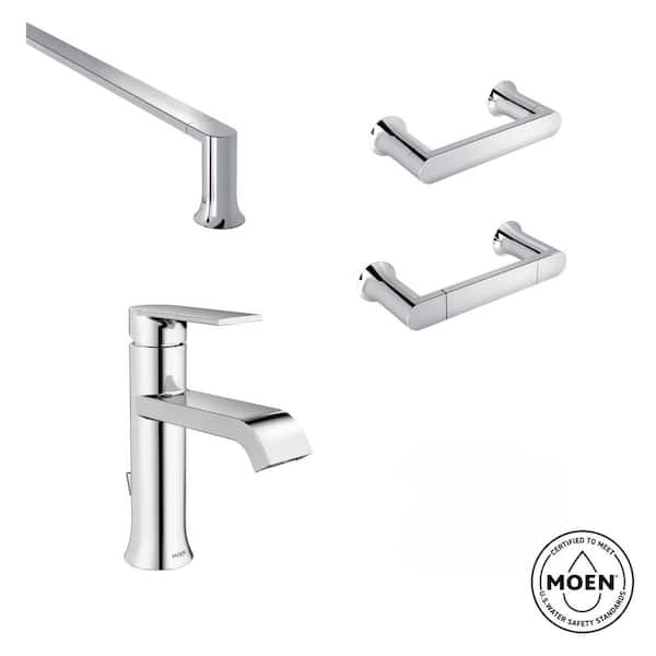 MOEN Genta Single Hole Single-Handle with 3-Piece Bath Hardware Set in Chrome
