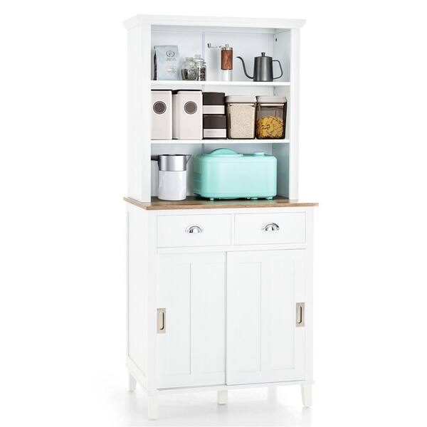 Angeles Home 67 in. H White Kitchen Pantry Dining Hutch Storage Cabinet with Microwave Stand