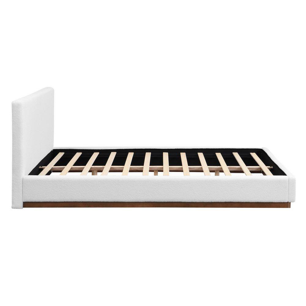 Penn White Boucle Fabric Upholstered Solid Wood Frame Queen Size Platform Bed with Headboard - thumbnail 2