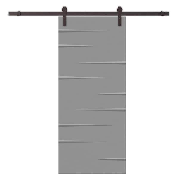 CALHOME 24 in. x 80 in. Light Gray Painted Composite MDF Paneled Interior Sliding Barn Door with Hardware Kit
