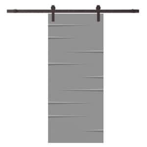 30 in. x 96 in. Light Gray Stained Composite MDF Paneled Interior Sliding Barn Door with Hardware Kit
