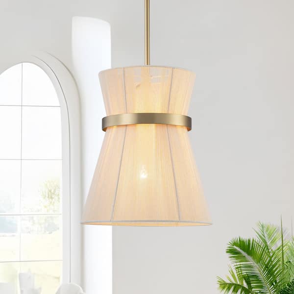 Gold 2-Light Pendant Light with Pleated Double Fabric Shade for Dining Room, Kitchen Island or Bedroom,Adjustable Height