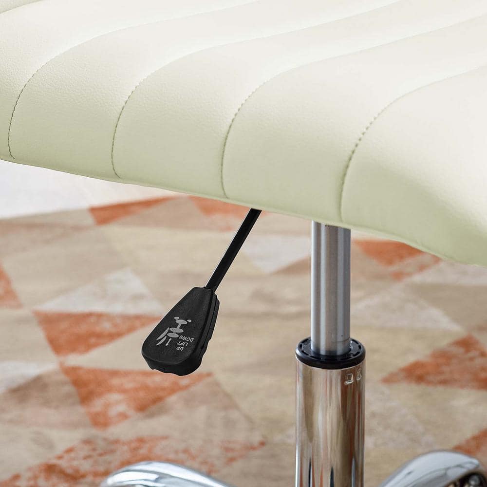 Cream Channel Tufted Armless Swivel Office Chair with Metal Base