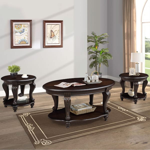 Jareth 42 in. Espresso Oval Wood Coffee Table with Open Shelf