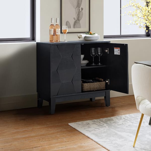 JAYDEN CREATION Madge Black 30 in. Tall 2-Door Accent Storage Cabinet with Adjustable Shelves and Adjustable Legs