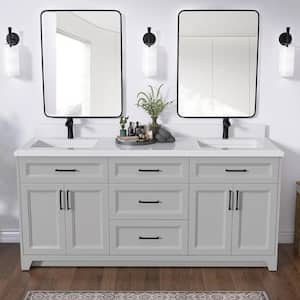 72 in. W x 21.5 in. D x 33.5 in. H Bath Vanity Cabinet without Top Freestanding Solid Wood Bathroom Vanity in Light Gray