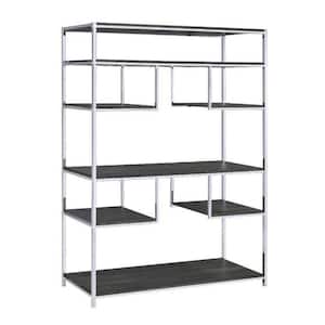 72 in. H Silver and Dark Gray Etagere Bookshelf with 7-Shelves and Geometric Pattern