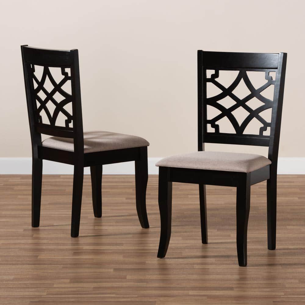 Espresso Sand Cane-Back Oak Wood Side Chair Set