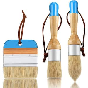 1.2 in. Pointed, 1.2 in. Round, 4 in. Flat Paint Brush Set 3 Pack in Blue Handle