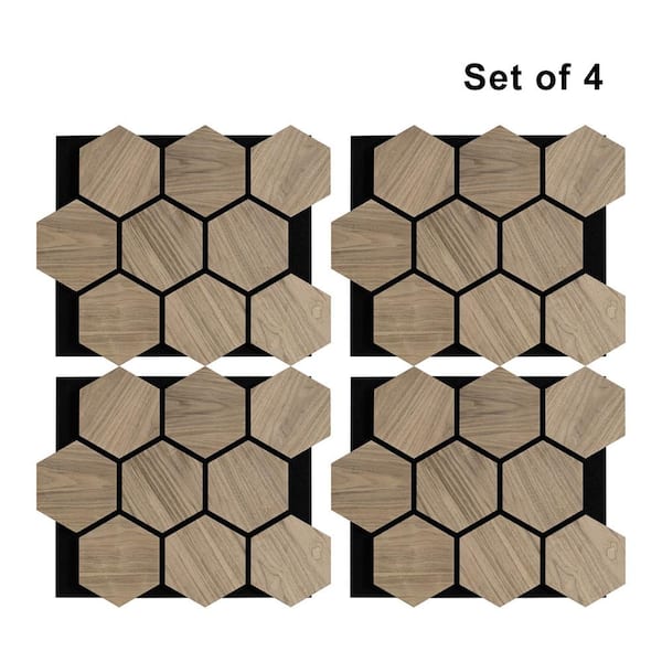 Unbranded Walnut 0.7 in. x 1.99 ft. x 2.42 ft. Natural Wood Veneer MDF Acoustic Wall Panels (4-Pieces) 19 sq. ft.