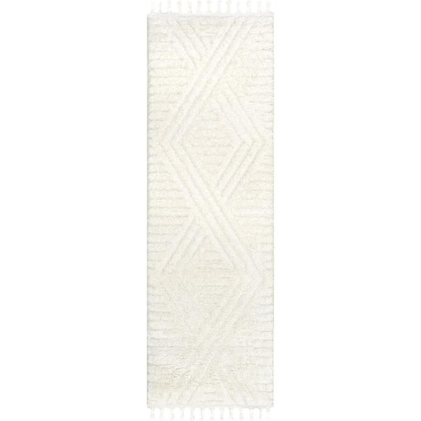 Ellie Traverse Shag Ivory 2.6 ft. x 10 ft. Indoor Area Rug