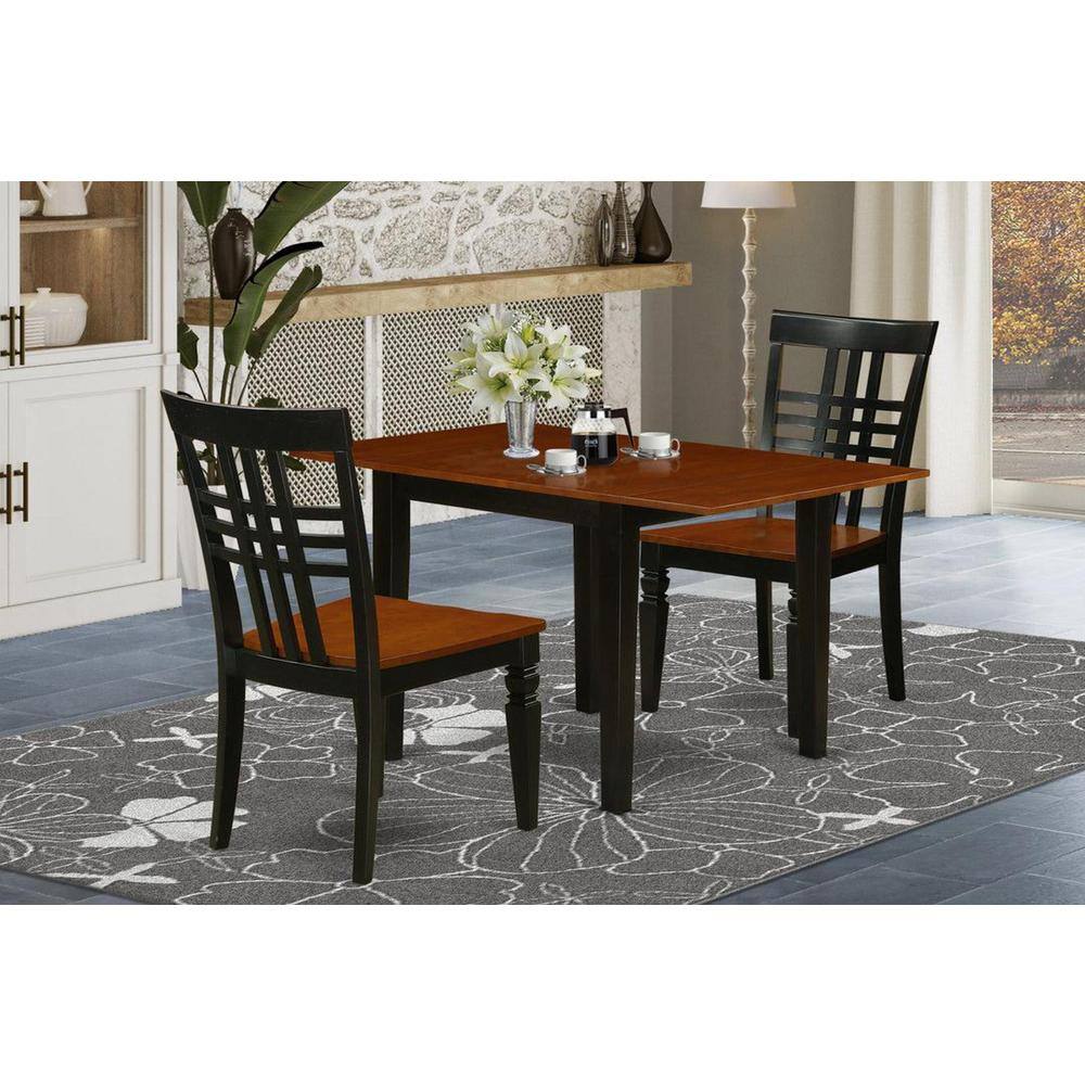 3-Piece Black and Cherry Finish Solid Wood Top Dining Table Set
