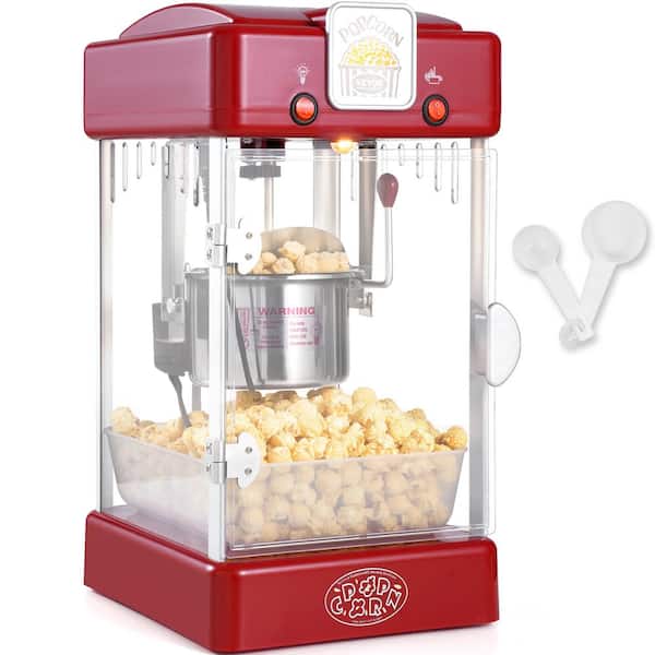 Popcorn Maker, 300-Watts Popcorn Machine, 2.5 oz. Kettle Makes 4 qt. per Batch, Tabletop Popcorn Maker, Red