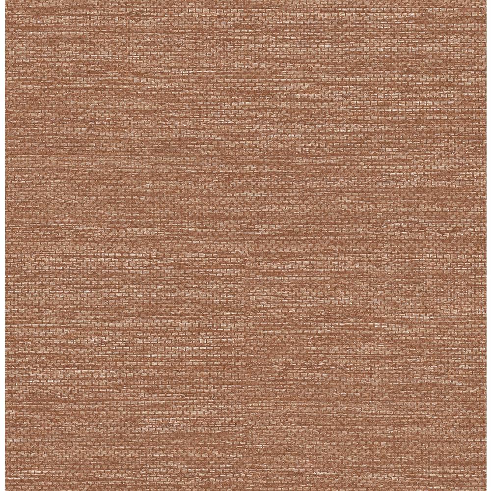 Rust Faux Grasscloth Vinyl-Coated Non-Pasted Wallpaper Roll