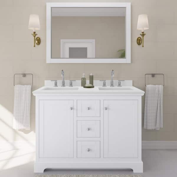 Avery 48 in. W x 22 in. D x 35 in. H Double Bath Vanity in White with White Quartz Top