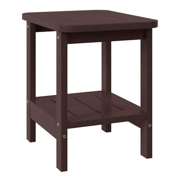 Brighton Outdoor Patio HDPE Poly Plastic 2-Storage Shelf Square Adirondack Side Table, Dark Brown
