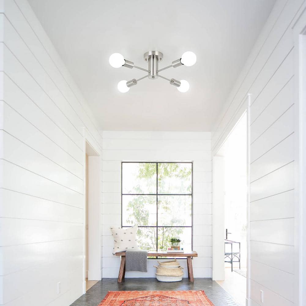 17.5'' Nickel 4-Light Linear Sputnik Ceiling Fixture