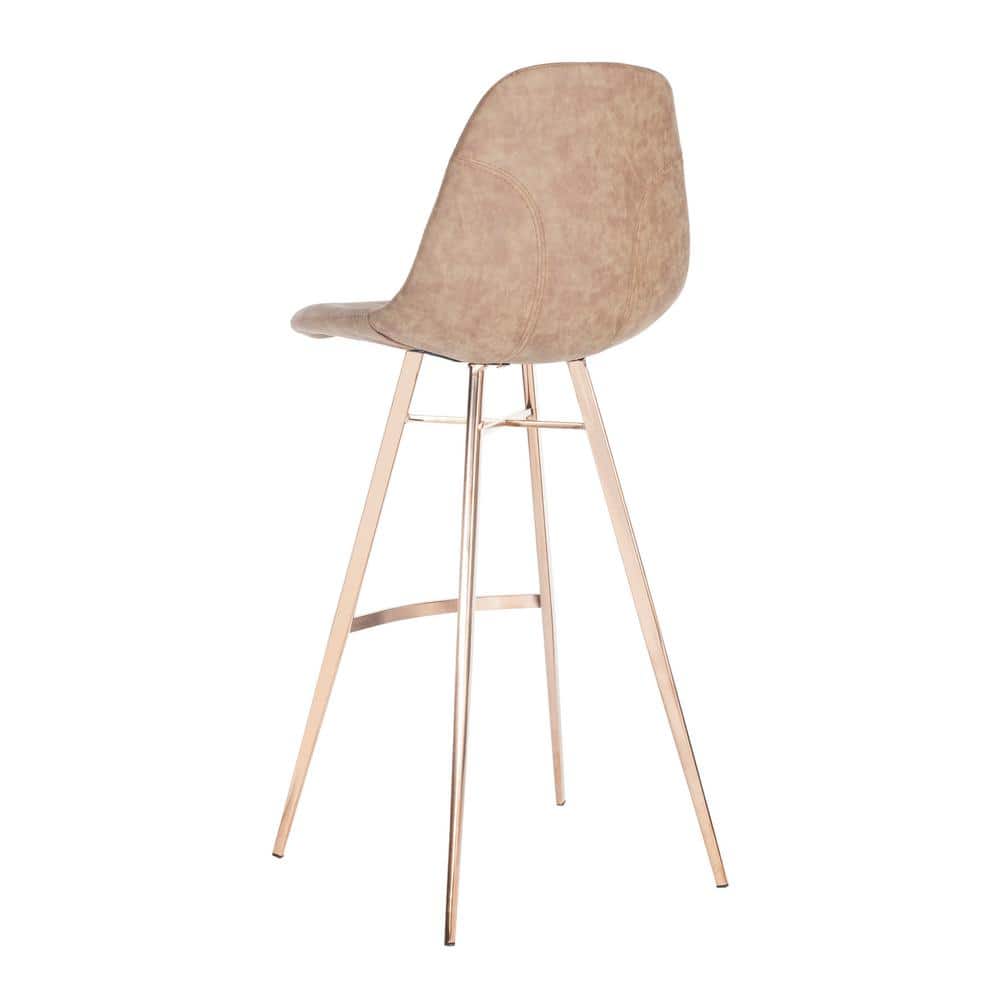 Transitional Deluxe Copper Finish Bar Stool with Brown Faux Leather