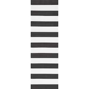 Christa Striped Black 2 ft. 6 in. x 8 ft. Indoor/Outdoor Runner Rug