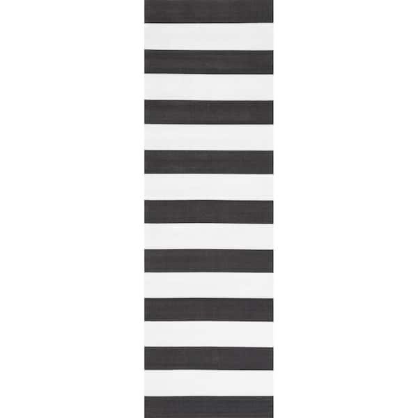 Christa Striped Black 2 ft. 6 in. x 8 ft. Indoor/Outdoor Runner Rug