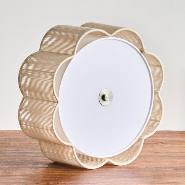 13 in. 3-Light Brushed Nickel Rattan Semi-Flush Mount Ceiling Light with Petal Shade