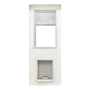 31-3/4 in. x 79 in. Reliant Clear Half Lite Mini-Blind White Primed Fiberglass Front Door Slab with Super Large Pet Door