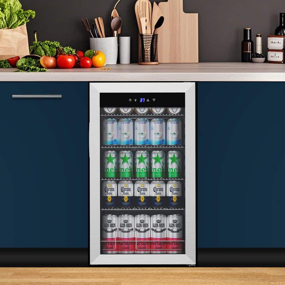 TITTLA 17.5 in. 130 Plus Cans Beverage Refrigerator with 6-Adjustable Feet Single Zone Portable Beverage Cooler in Silver