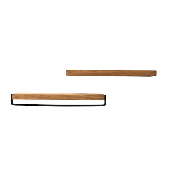 Unbranded Del Hutson True Float 5.5 in. x 24 in. Walnut Pine Wood Floating Decorative Wall Shelf and Towel Bar Set with Brackets