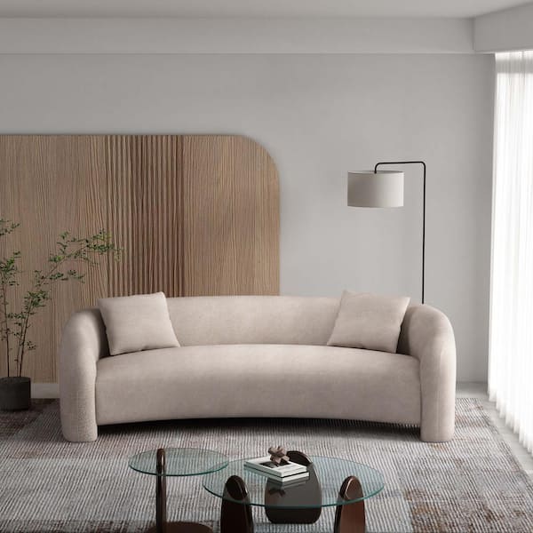 Manhattan Comfort Sylvia Modern 103.5 in. Slope Arm Tweed Fabric Upholstered Rectangle Sofa with Accent Pillows in. Gold Dust