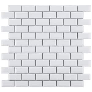 Metro Subway Beveled Glossy White 12 in. x 12 in. x 5 mm Porcelain Mosaic Tile