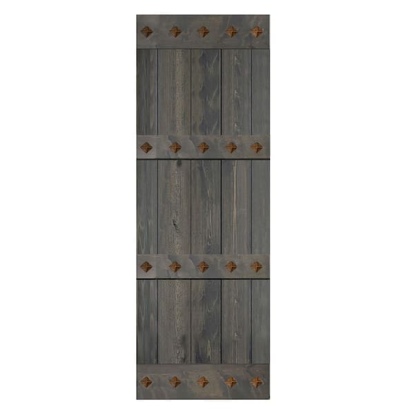 ISLIFE Mid-Century Style 30 in. x 84 in. Carbon Gray Finished Solid Wood Sliding Barn Door Slab - Hardware Track NOT Included