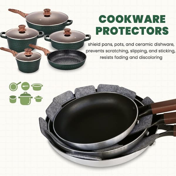 Gray Felt Pot and Pan Protectors Set, Extra Thick Cookware Stacking Pads, Prevents Scratches, 12 Piece