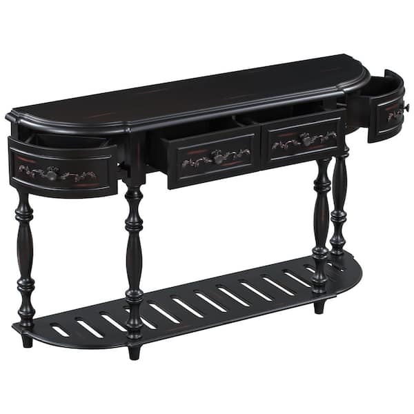 GODEER 64 in. Black Standard Rectangle Wood Console Table with Storage Drawers and Bottom Shelf