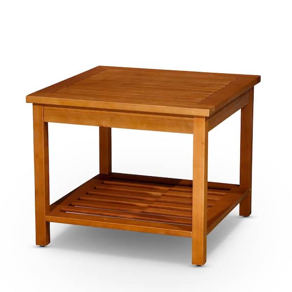 Unbranded Natural Rectangle Eucalyptus Outdoor Side Table for Deck, Backyards, Lawns, Poolside, and Beaches