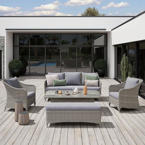 JARDINA Irati 5-Piece Wicker Patio Conversation Set with Lift-Top Table