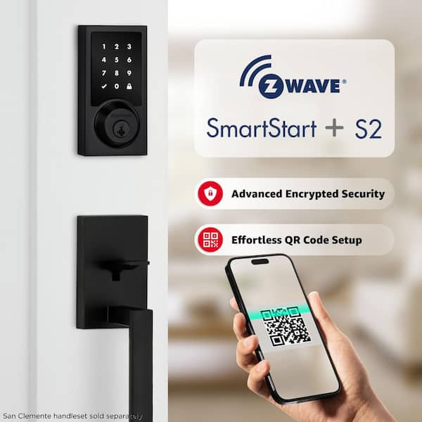 Kwikset HomeConnect 918 Matte Black Contemporary Z-Wave Long