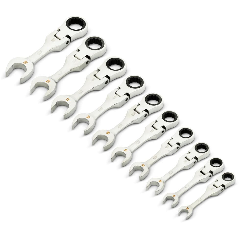 GEARWRENCH 90-Tooth 12 Point Metric Stubby Flex Ratcheting Combination Wrench Set (10-Piece) -  86870