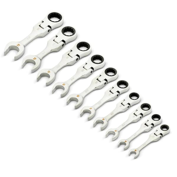GEARWRENCH 90-Tooth 12 Point Metric Stubby Flex Ratcheting Combination Wrench Set (10-Piece)