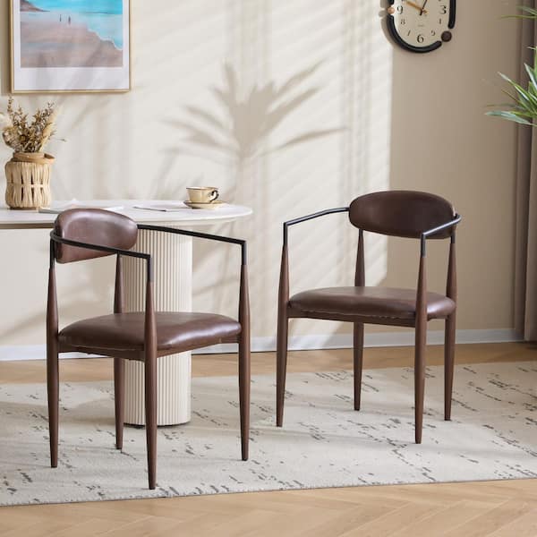 CHRISTOPHER KNIGHT HOME Zoey Walnut plus Black plus Dark Brown Faux Leather Upholstered Dining Chairs (Set of 2) Metal Frame