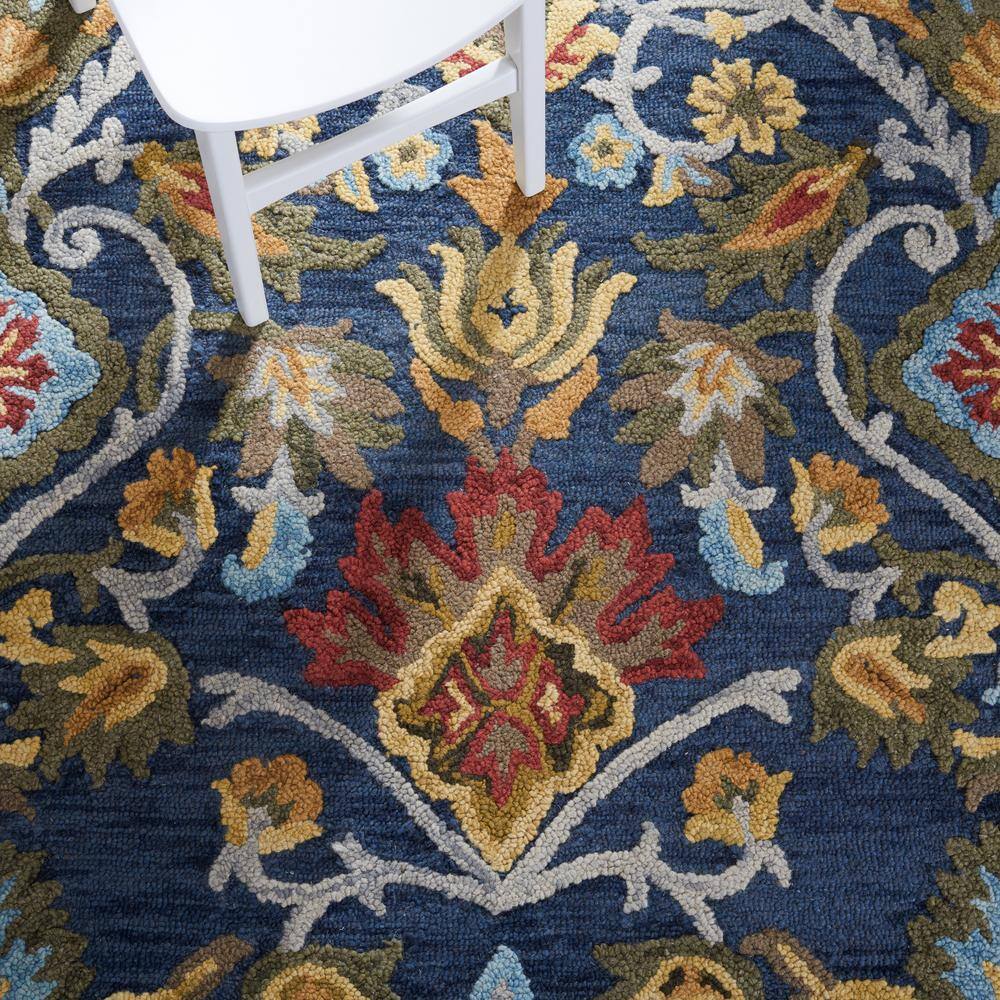 Blossom Navy and Multi 12' Square Handmade Wool Area Rug