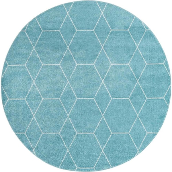 StyleWell Trellis Frieze Light Blue/Ivory Blue 4 ft. Round Geometric Area Rug