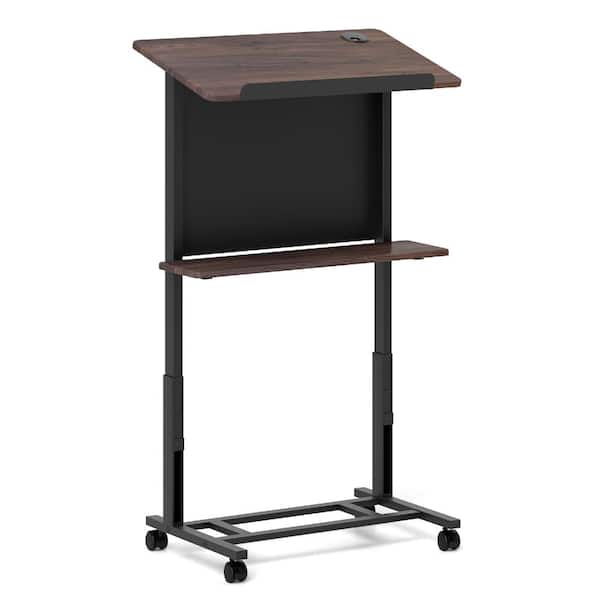 27.5 in. Black Height Adjustable Rolling Podium Stand with Tilted Top and Storage Shelf 40.5 in.-49 in.