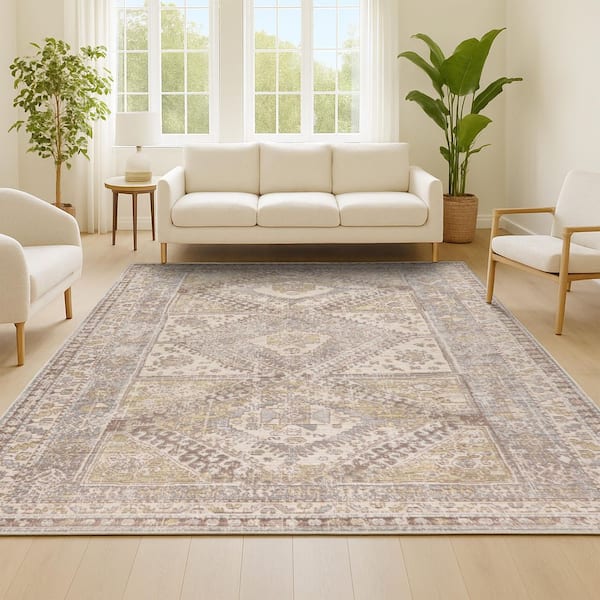 JONATHAN Y Darija Ornate Geometric Medallion Gray 3 ft. x 5 ft. Area Rug