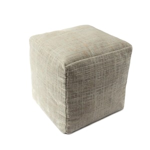 Kian Beige/Cream Polyester Acrylic 18 in. x 18 in. Cube Contemporary Abstract Ultra-Soft Pouf