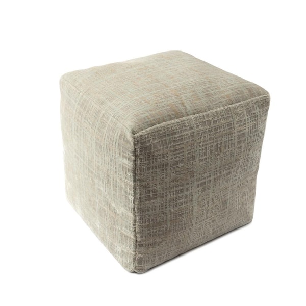 Unbranded Kian Beige/Cream Polyester Acrylic 18 in. x 18 in. Cube Contemporary Abstract Ultra-Soft Pouf