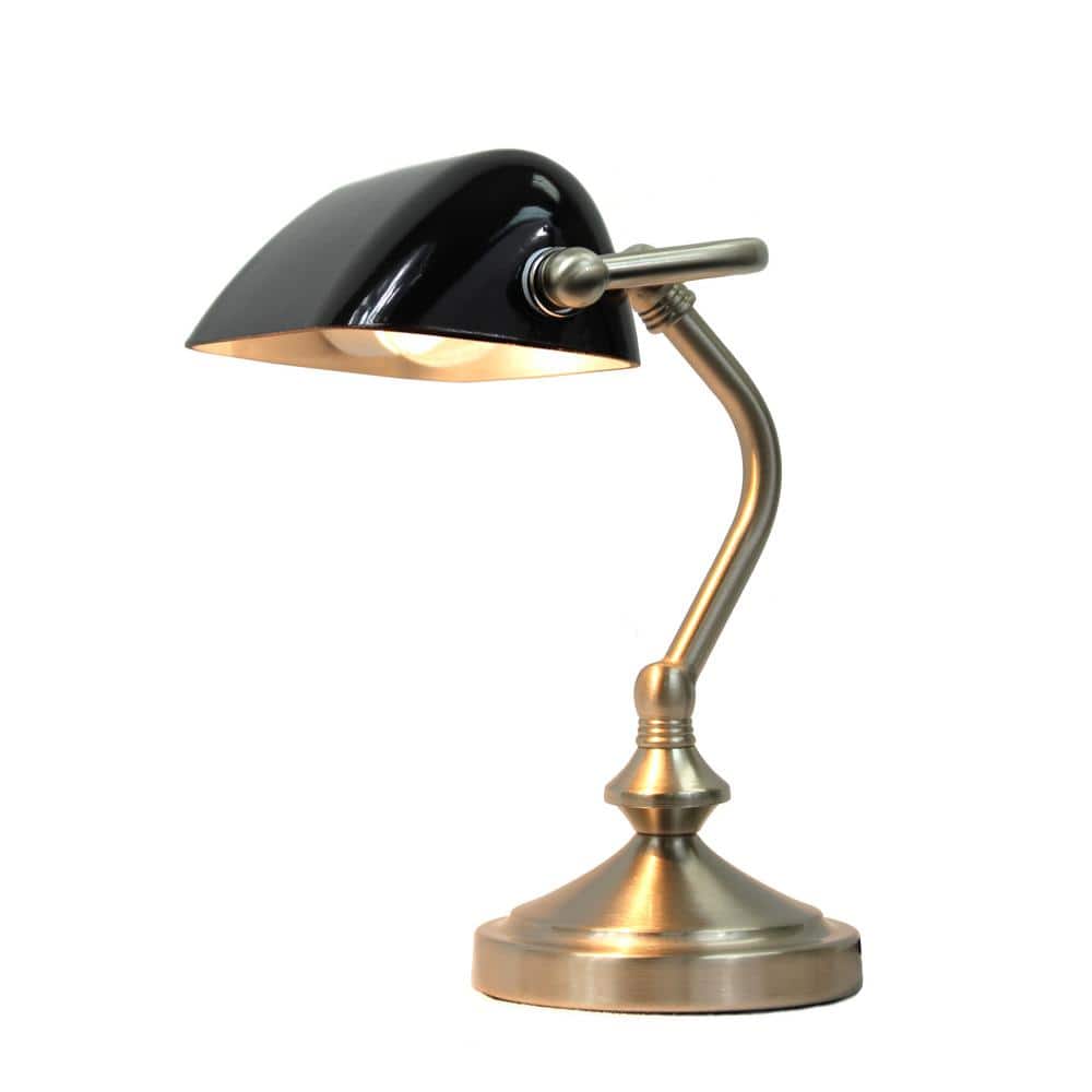 Black Brushed Nickel Arc Nightstand Lamp with Glass Shade